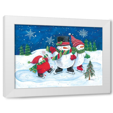 Happy Snowmen Family on Skates White Modern Wood Framed Art Print by Kater, Diane