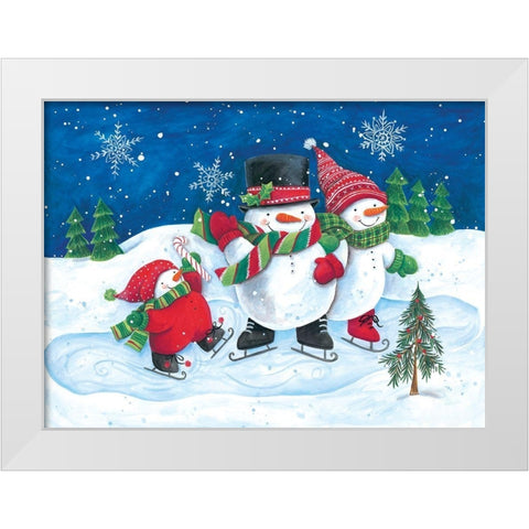 Happy Snowmen Family on Skates White Modern Wood Framed Art Print by Kater, Diane