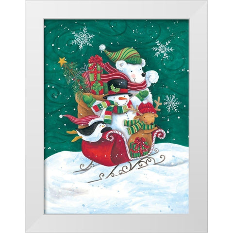 Christmas Friends Sleigh White Modern Wood Framed Art Print by Kater, Diane