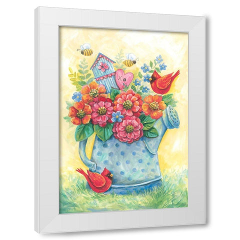Springtime Watering Can White Modern Wood Framed Art Print by Kater, Diane