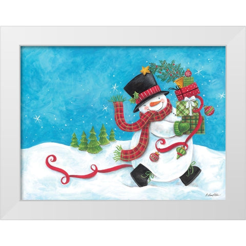 Snowman on the Run White Modern Wood Framed Art Print by Kater, Diane