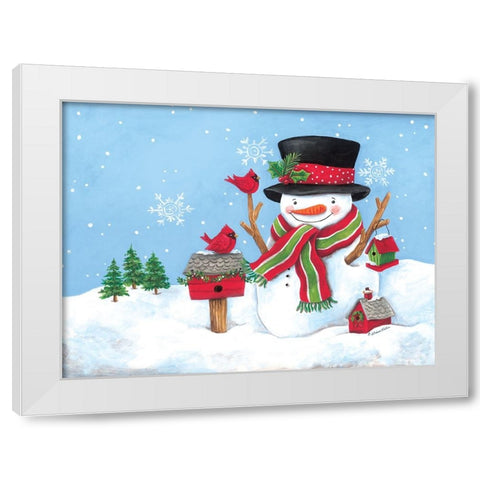 Cardinal Friend Snowman White Modern Wood Framed Art Print by Kater, Diane