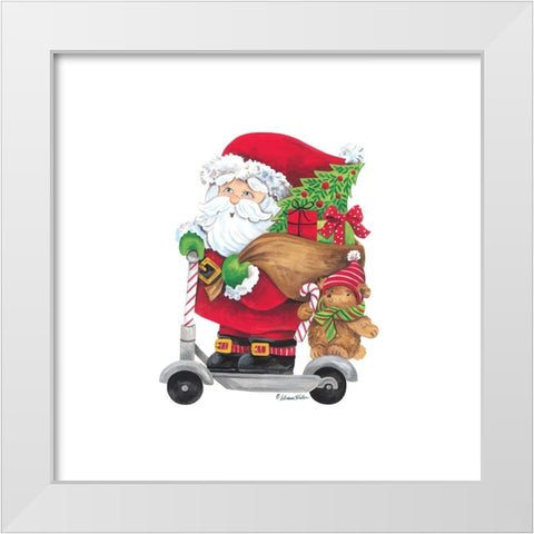 Scootin Santa White Modern Wood Framed Art Print by Kater, Diane