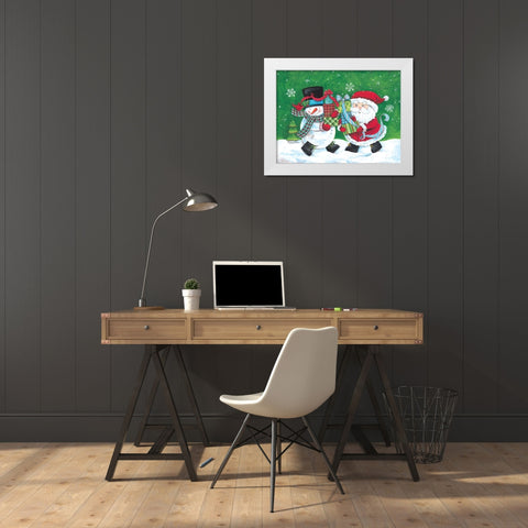 Snowman And Santa Friends White Modern Wood Framed Art Print by Kater, Diane