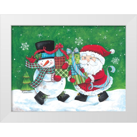 Snowman And Santa Friends White Modern Wood Framed Art Print by Kater, Diane