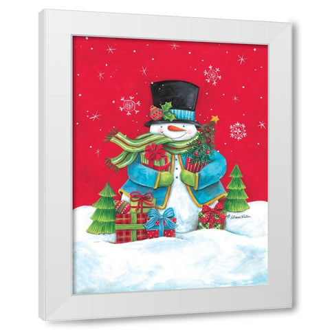 Snowman And Presents White Modern Wood Framed Art Print by Kater, Diane