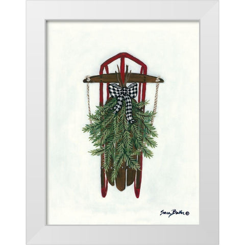 Vintage Winter Sled White Modern Wood Framed Art Print by Baker, Sara