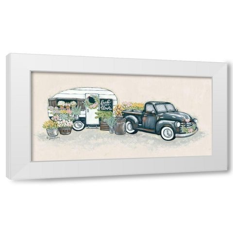 Vintage Flower Truck and Trailer White Modern Wood Framed Art Print by Baker, Sara