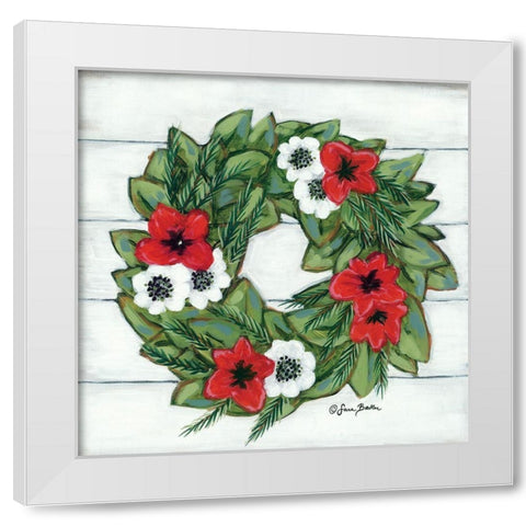 Magnolia Winter Wreath White Modern Wood Framed Art Print by Baker, Sara