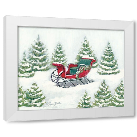Tree Farm Sleigh White Modern Wood Framed Art Print by Baker, Sara
