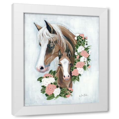 Floral Ponies White Modern Wood Framed Art Print by Baker, Sara