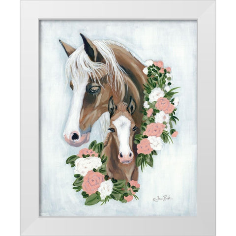 Floral Ponies White Modern Wood Framed Art Print by Baker, Sara