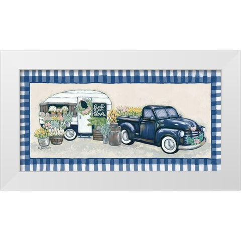 Blue Blooms White Modern Wood Framed Art Print by Baker, Sara