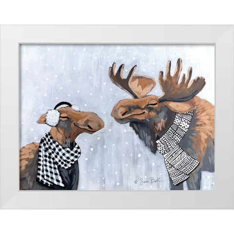 Winter Moose Kisses White Modern Wood Framed Art Print by Baker, Sara