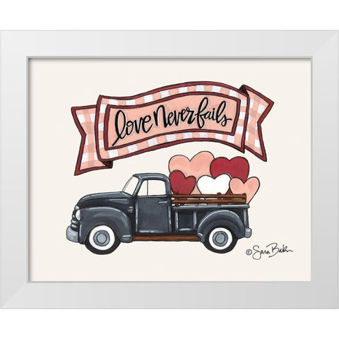 Love Never Fails Truck White Modern Wood Framed Art Print by Baker, Sara
