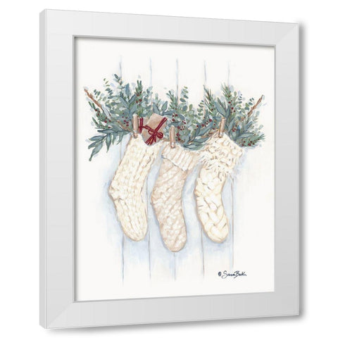 Boho Christmas Stockings White Modern Wood Framed Art Print by Baker, Sara