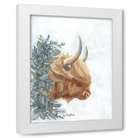 Highlander Winter Wishes White Modern Wood Framed Art Print by Baker, Sara