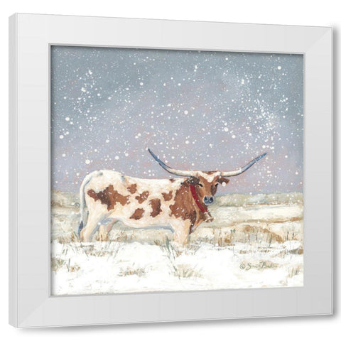 Longhorn Holiday   White Modern Wood Framed Art Print by Baker, Sara
