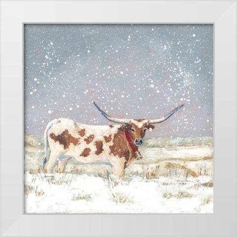 Longhorn Holiday   White Modern Wood Framed Art Print by Baker, Sara