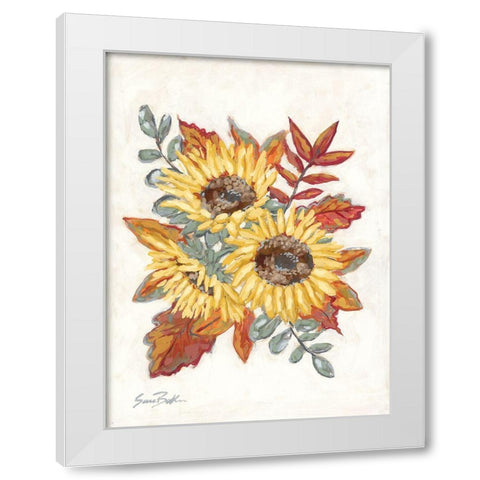 Sunflower Fall Foliage White Modern Wood Framed Art Print by Baker, Sara