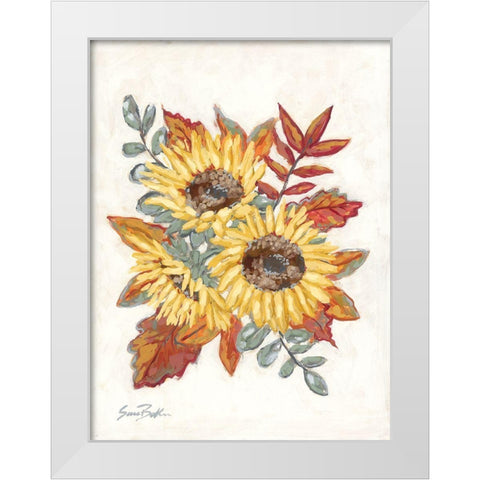 Sunflower Fall Foliage White Modern Wood Framed Art Print by Baker, Sara