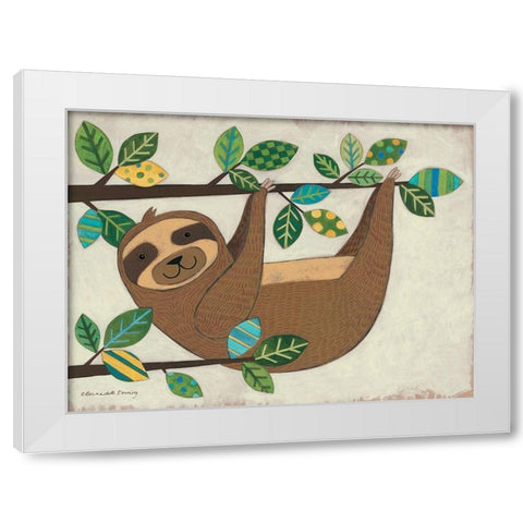 Hanging Sloth White Modern Wood Framed Art Print by Deming, Bernadette