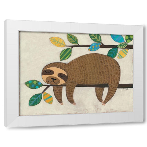 Sleeping Sloth White Modern Wood Framed Art Print by Deming, Bernadette