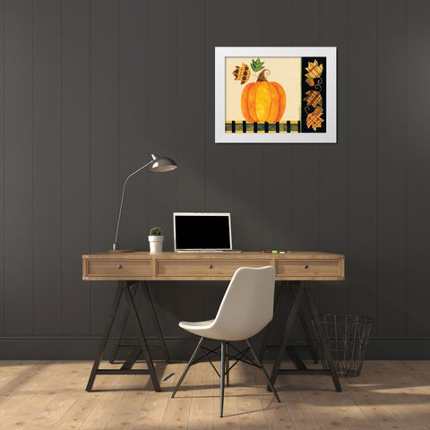 Pumpkin, Leaves and Acorns I White Modern Wood Framed Art Print by Deming, Bernadette