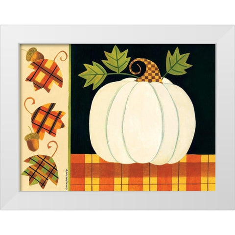 White Pumpkin, Leaves and Acorns White Modern Wood Framed Art Print by Deming, Bernadette