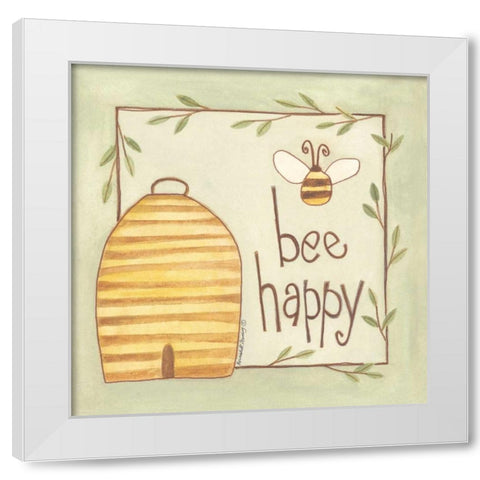 Bee Happy White Modern Wood Framed Art Print by Deming, Bernadette