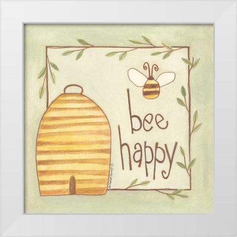 Bee Happy White Modern Wood Framed Art Print by Deming, Bernadette