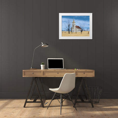 Little Church on the Prairie White Modern Wood Framed Art Print by Jacobs, Billy