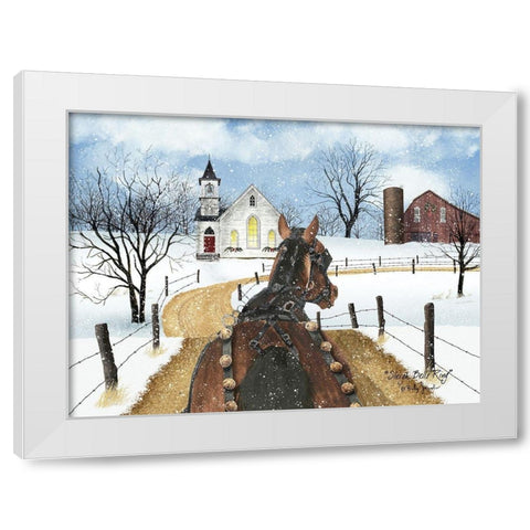 Sleigh Bells Ring White Modern Wood Framed Art Print by Jacobs, Billy