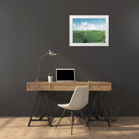 Distant Hillside Sheep by Day     White Modern Wood Framed Art Print by Bluebird Barn