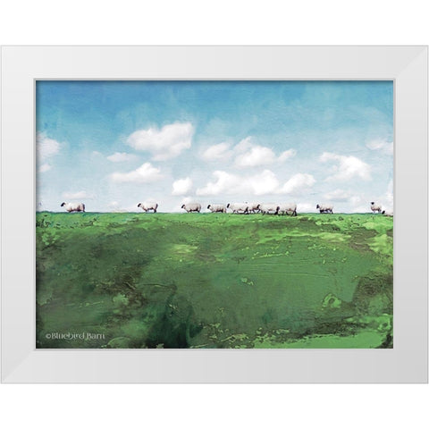 Distant Hillside Sheep by Day     White Modern Wood Framed Art Print by Bluebird Barn