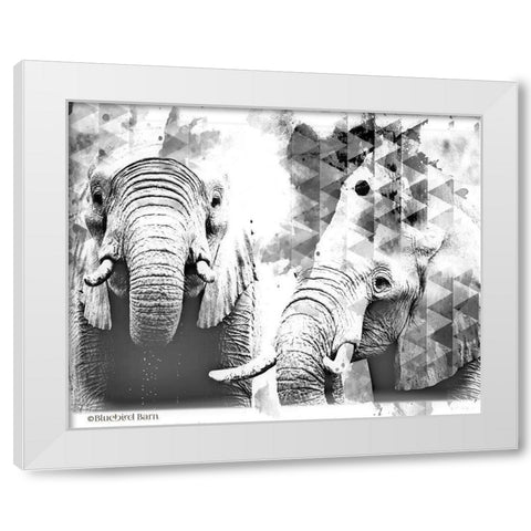 Modern Black And White Elephants White Modern Wood Framed Art Print by Bluebird Barn