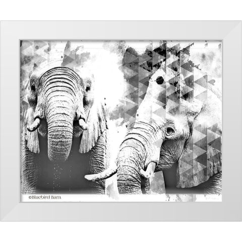 Modern Black And White Elephants White Modern Wood Framed Art Print by Bluebird Barn