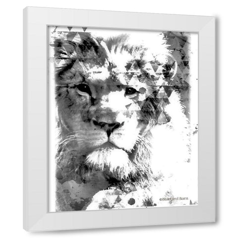 Modern Black And White Lion White Modern Wood Framed Art Print by Bluebird Barn
