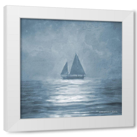 Solo Blue Sea Sailboat White Modern Wood Framed Art Print by Bluebird Barn