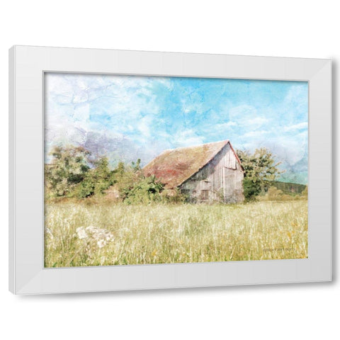 Spring Green Meadow by the Old Barn White Modern Wood Framed Art Print by Bluebird Barn