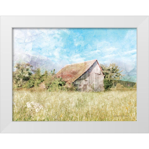 Spring Green Meadow by the Old Barn White Modern Wood Framed Art Print by Bluebird Barn
