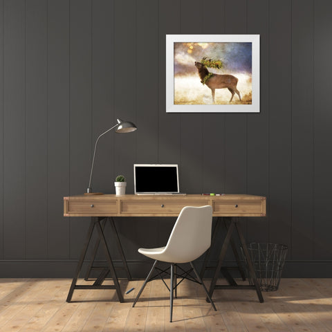Holly and Ivy Stag White Modern Wood Framed Art Print by Bluebird Barn