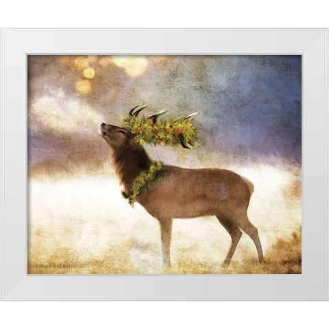 Holly and Ivy Stag White Modern Wood Framed Art Print by Bluebird Barn