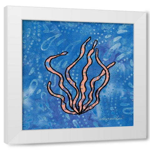 Whimsy Coastal Conch Seaweed White Modern Wood Framed Art Print by Bluebird Barn