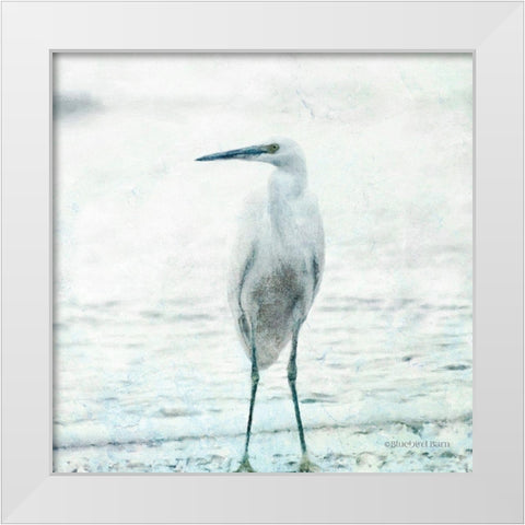 Beach Heron White Modern Wood Framed Art Print by Bluebird Barn