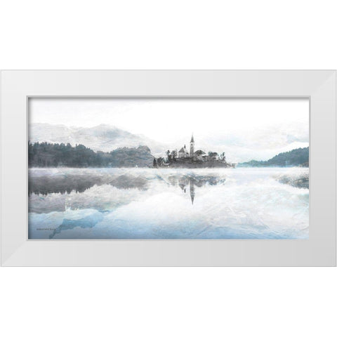 Lake Escape with Village White Modern Wood Framed Art Print by Bluebird Barn