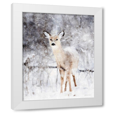 Deer in Winter Forest White Modern Wood Framed Art Print by Bluebird Barn