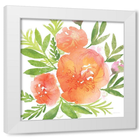 Peachy Floral I White Modern Wood Framed Art Print by Bluebird Barn