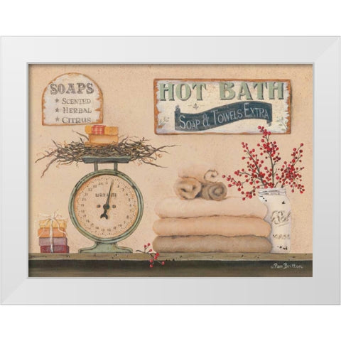 Hot Bath White Modern Wood Framed Art Print by Britton, Pam