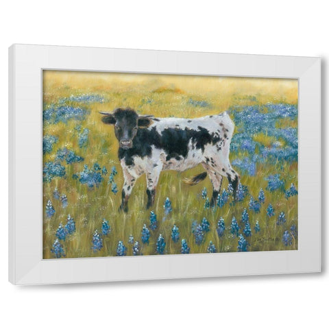 Cutie in the Bluebonnets White Modern Wood Framed Art Print by Britton, Pam
